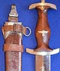 SA DAGGER 1933 MODEL BY KNECHT COMPLETE WITH RARE BROWN LEATHER VERTICAL FROG HANGER.
