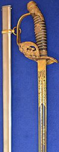 SUPERB IMPERIAL GERMAN ARMY OFFICERS SWORD WITH BLUE AND GILT PRESENTATION DAMASCUSE BLADE PRESENTED