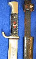 HITLER YOUTH KNIFE, EARLY EXAMPLE BY EICKHORN WITH MOTTO TO BLADE IN EXCEPTIONAL CONDITION.