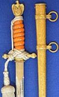 THIRD REICH NAVAL OFFICERS DAGGER BY ALCOSO WITH ORANGE GRIP, HAMMERED SCABBARD & SAILING SHIP BLADE