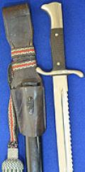 THIRD REICH LONG MODEL FIRE SERVICE BAYONET WITH SAWBACK BLADE BY MOST UNUSUAL MAKER AND COMPLETE WI