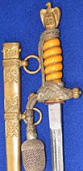 RARE THIRD REICH DELUXE MODEL NAVAL OFFICERS DAGGER BY WKC WITH RARE PRIVATE PURCHASE SCABBARD.