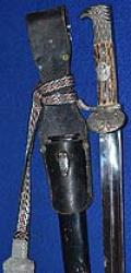 THIRD REICH POLICE BAYONET WITH CLAMSHELL AND SCARCE STYLE PAINTED SCABBARD, COMPLETE WITH FROG AND 