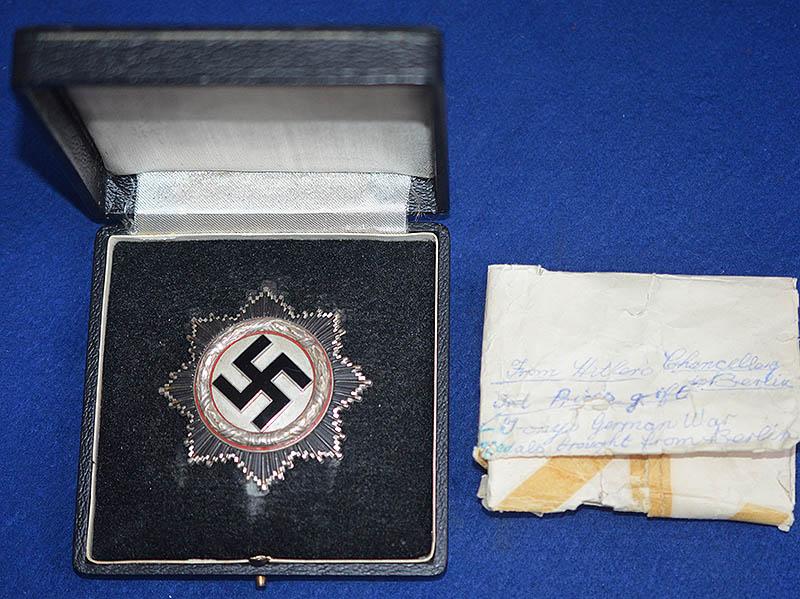 CASED GERMAN CROSS IN SILVER DIRECT FROM THE REICH CHANCELLERY IN BERLIN.