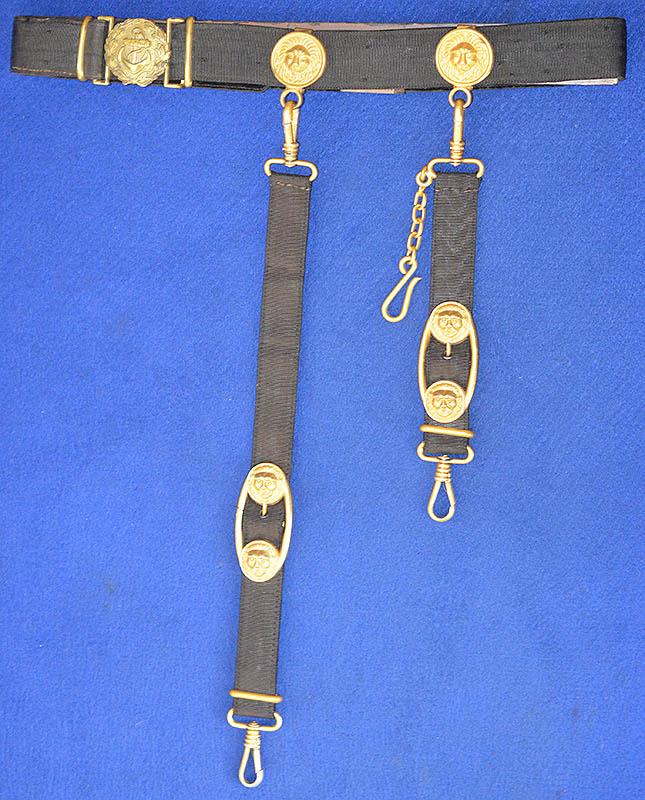 THIRD REICH NAVAL OFFICER DAGGER STRAPS WITH ORIGINAL BLACK CLOTH BELT AND BUCKLE.