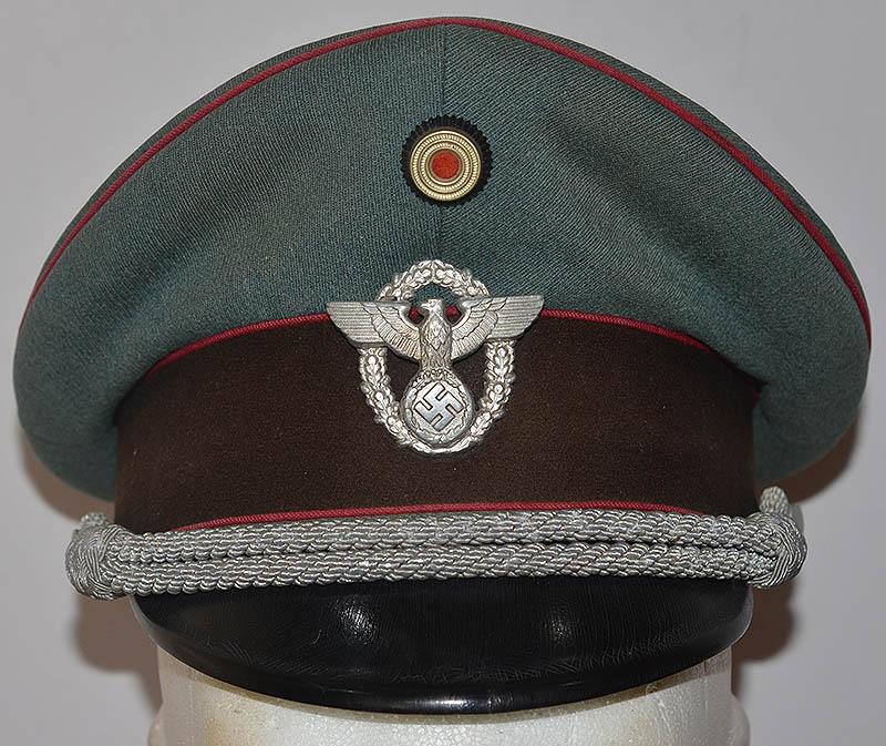 SUPERB THIRD REICH POLICE OFFICERS PEAK CAP BY EREL IN NEAR MINT CONDITION.