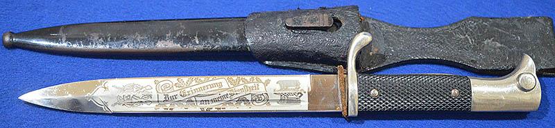 ARMY SHORT MODEL NCO BAYONET BY EICKHORN WITH ENGRAVED BLADE.