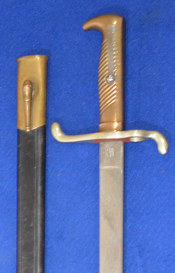 IMPERIAL GERMAN 1871 MODEL PARADE BAYONET WITH DOUBLE ETCHED BLADE BY WKC.