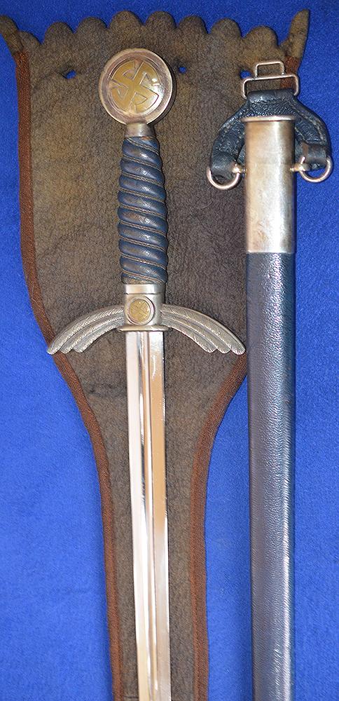 LUFTWAFFE OFFICERS SWORD BY SMF WITH HANGER AND CLOTH ISSUE BAG.