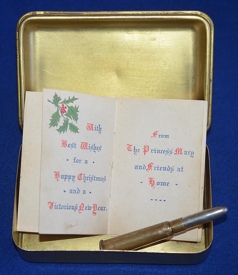 The Old Brigade for Militaria  BRITISH WW1 1914 CHRISTMAS GIFT TIN WITH ORIGINAL CONTENTS 