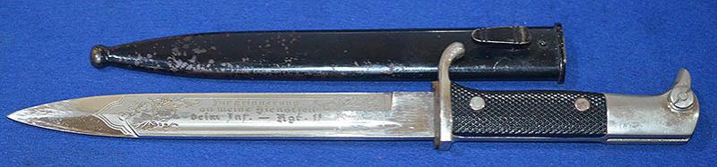 THIRD REICH ARMY INFANTRY REGIMENT 11 SINGLE ETCHED PARADE BAYONET BY PACK.