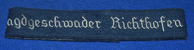 LUFTWAFFE JAGDGESCHWADER RICHTHOFEN CUFF TITLE.