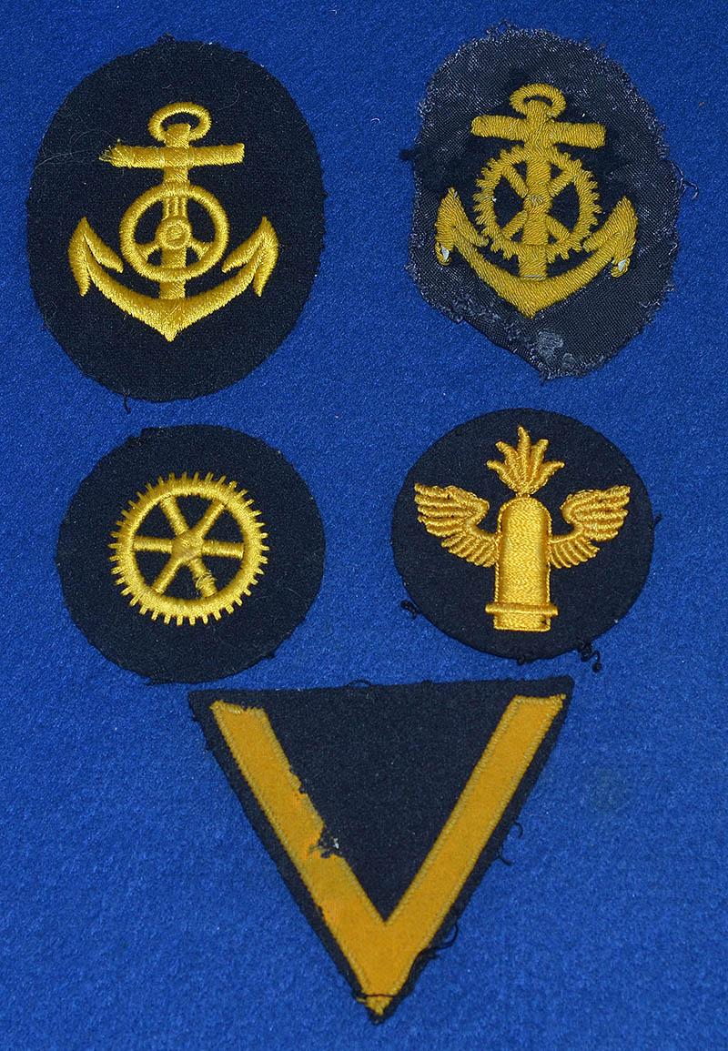 COLLECTION OF FIVE GERMAN WW2 NAVAL CLOTH INSIGNIA.