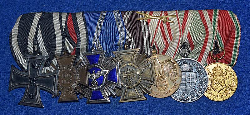 GERMAN PARADE MOUNTED SET OF 7 NSDAP AND WW1 MEDALS.