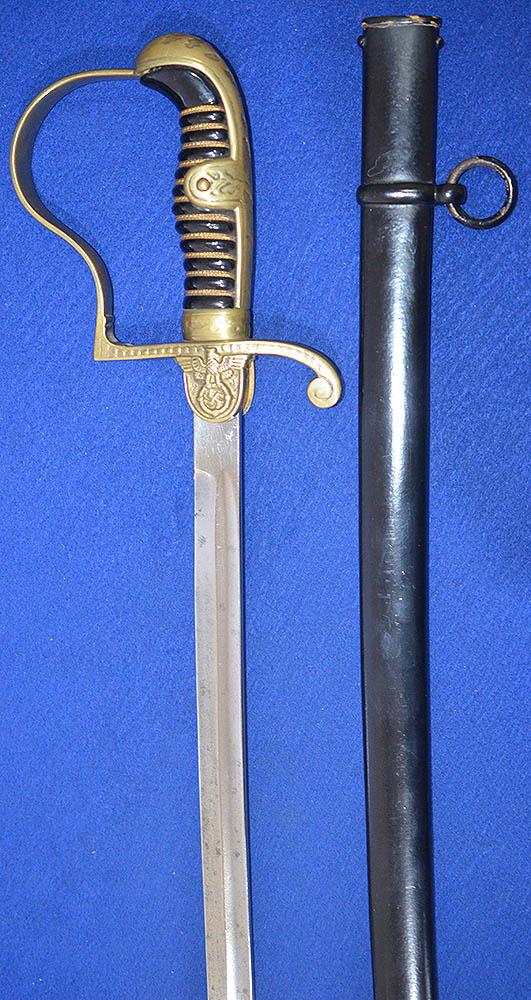 THIRD REICH ARMY OFFICERS SWORD BY ANTON WINGEN WITH RARE EARLY STYLE SHORT WING EAGLE AND SWASTIKA.