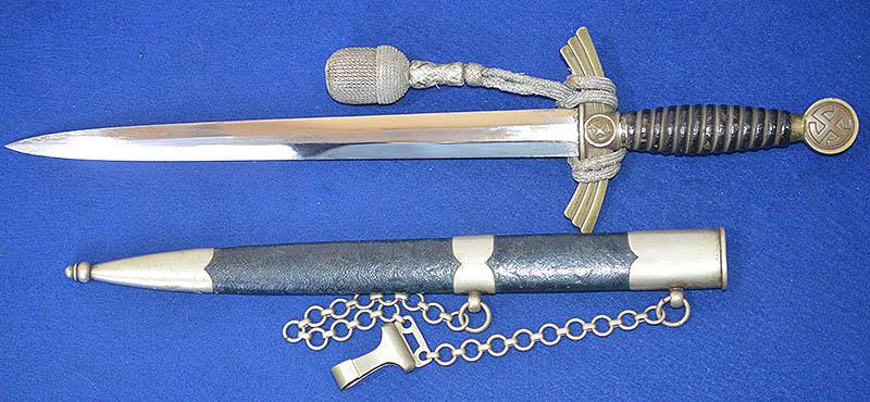 PERSONALISED AND NAMED 1ST MODEL LUFWAFFE DAGGER BY HELLER COMPLETE WITH KNOT AND CHAIN HANGER.