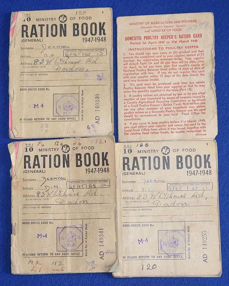 COLLECTION OF FOUR BRITISH RATION BOOKS.