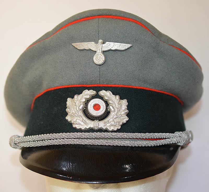 THIRD REICH ARMY ARTILLERY OFFICERS PEAKED CAP, EXCEPTIONLY LARGE SIZE.