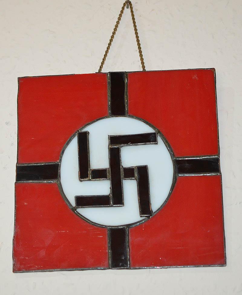 SWASTIKA DECORATED GLASS WINDOW DECORATION FOR NSDAP SUPPORTER.