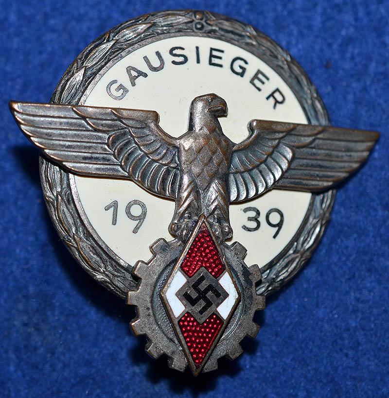 HITLER YOUTH 1939 GAUSIEGER BADGE.