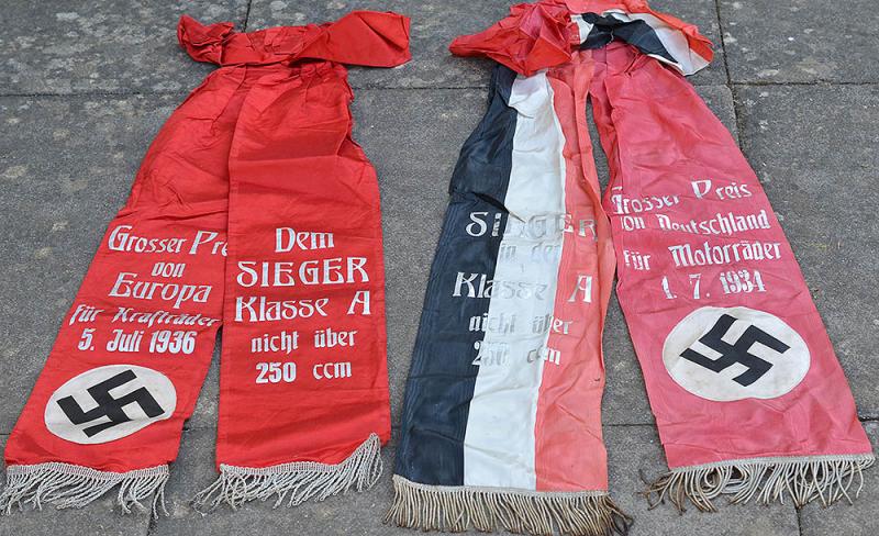 A PAIR OF THIRD REICH MOTOR RACING AWARD RIBBONS FOR 1934 AND 1936 CONTESTS.