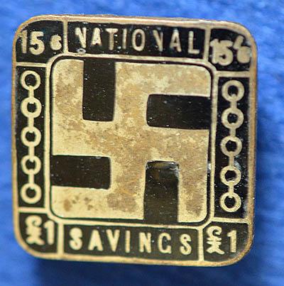 WW1 BRITISH SWASTIKA NATIONAL SAVINGS BADGE.