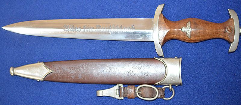 SA DAGGER 1933 MODEL WITH MINT BLADE BY DESIRABLE MAKER SAUER COMPLETE WITH HANGER.