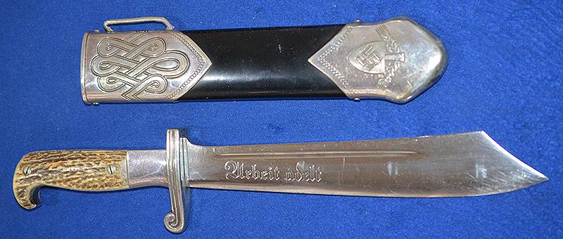 GERMAN RAD DAGGER WITH FULL STAG GRIP BY EICKHORN WITH MATCHING ISSUE NUMBERS.