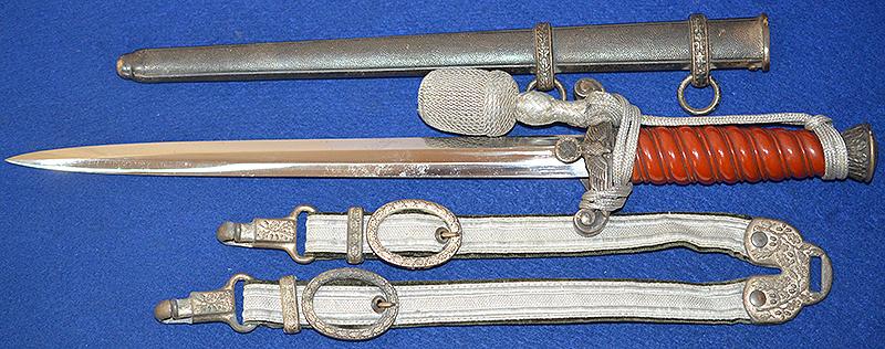 THIRD REICH ARMY OFFICERS DAGGER BY WKC COMPLETE WITH EXTRA DELUX STRAPS AND KNOT.