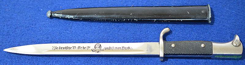 THIRD REICH MINIATURE PACK FACTORY ADVERTSING BAYONET AND SCABBARD.