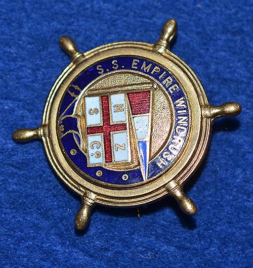 SS EMPIRE WINDRUSH ENAMEL SHIP CREW BADGE.