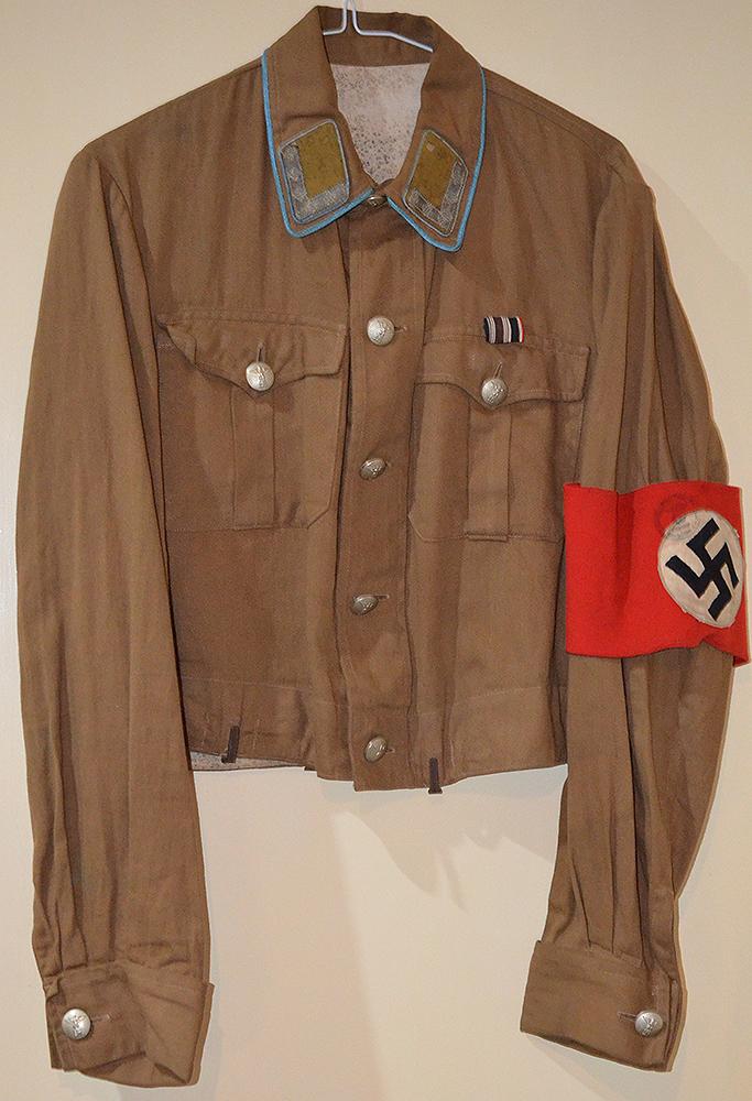 THIRD REICH POLITICAL LEADERS ORTSGRUPPE BROWN SHIRT COMPLETE WITH INSIGNIA.