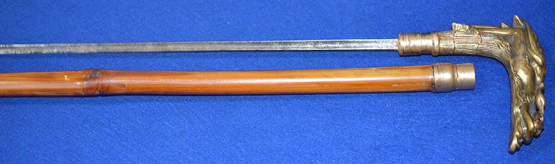 LATE VICTORIAN SWORD STICK WITH ONATE BRONZE HANDLE.