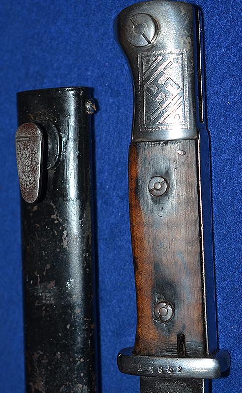 THIRD REICH K98 BAYONET WITH POST WAR LUFTWAFFE ETCHED BLADE.