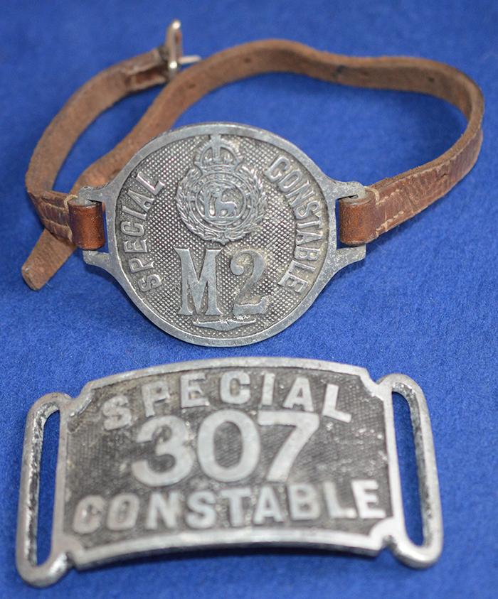 PAIR OF BRITISH SPECIAL CONSTABLE 1920'S POLICE BUCKLES.