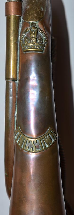 BRITISH WW1 MILITARY BUGLE, KINGS OWN REGIMENT.