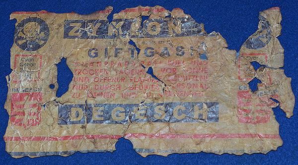 GERMAN THIRD REICH ZYKLON B POISON CANISTER PAPER LABEL.