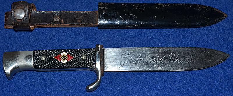 HITLER YOUTH KNIFE WITH MOTTO BY HERBERTZ & MEURER.