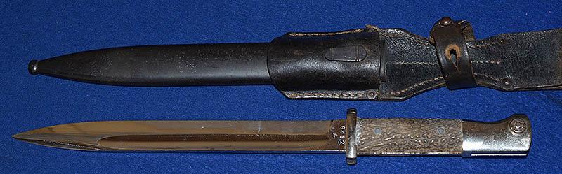 THIRD REICH K98 COMBAT BAYONET PERSONALISED WITH STAG HORN GRIP PLATES.