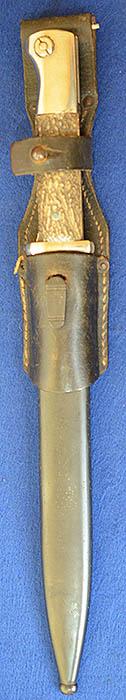 THIRD REICH K98 COMBAT BAYONET PERSONALISED WITH STAG HORN GRIP PLATES.