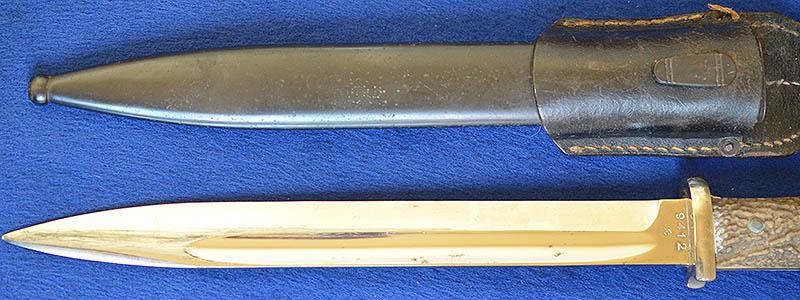 THIRD REICH K98 COMBAT BAYONET PERSONALISED WITH STAG HORN GRIP PLATES.