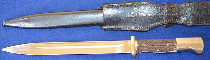 THIRD REICH K98 COMBAT BAYONET PERSONALISED WITH STAG HORN GRIP PLATES.
