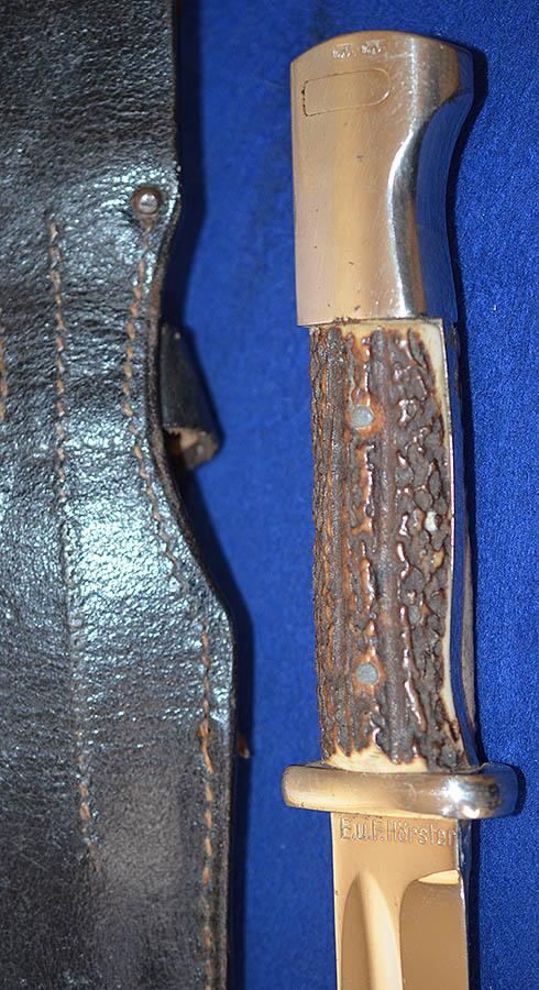 THIRD REICH K98 COMBAT BAYONET PERSONALISED WITH STAG HORN GRIP PLATES.