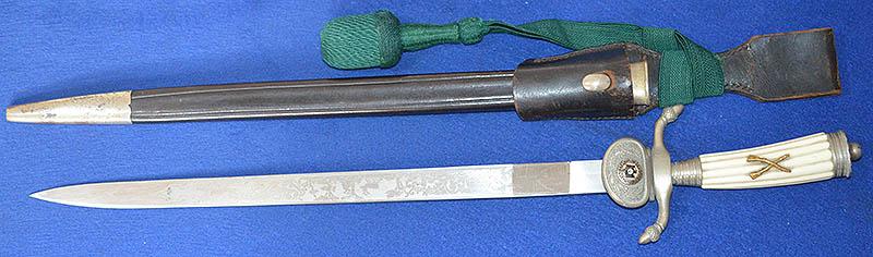 THIRD REICH RIFLE ASSOCIATION DAGGER BY ALCOSO COMPLETE WITH HANGER AND KNOT.