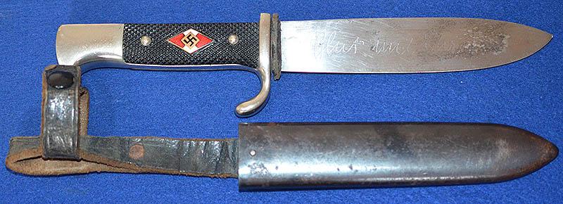 HITLER YOUTH KNIFE WITH MOTTO TO BLADE BY SCHMIDT.