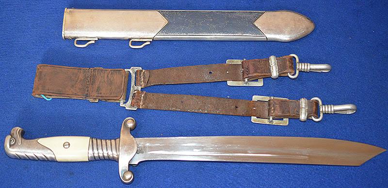 RAD OFFICERS DAGGER BY EICKHORN COMPLETE WITH STRAPS AND RARE BELT LOOP.