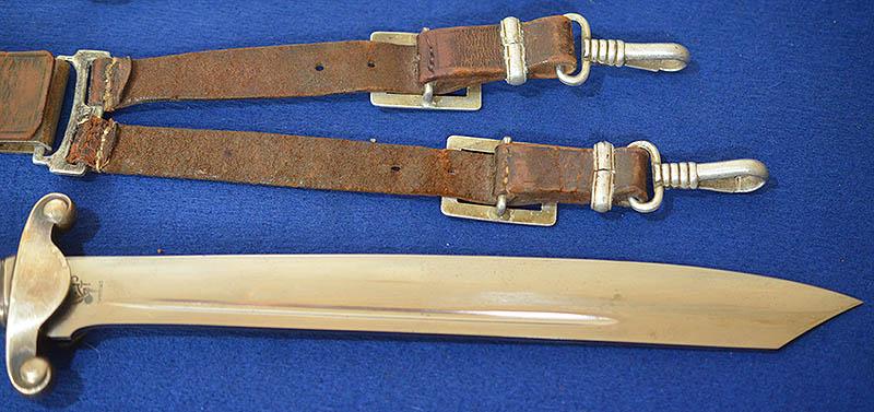 RAD OFFICERS DAGGER BY EICKHORN COMPLETE WITH STRAPS AND RARE BELT LOOP.