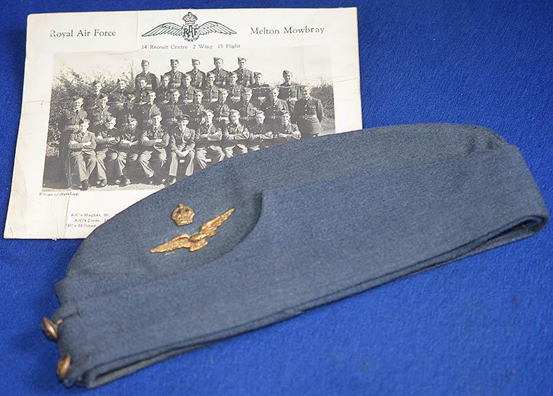 WW2 BRITISH RAF OFFICERS FORAGE CAP COMPLETE WITH PHOTOGRAH OF ORIGINAL OWNER.